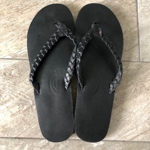 Rainbow Flip Flops - Black Leather - 9.5